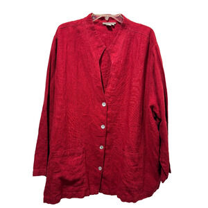 Isabella Bird 100% Linen Garnet Red Blazer Jacket Sz 3X Button Up Womens Plus